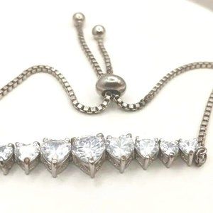 Sparkling Faceted Crystal Hearts Stainless Steel Slider/Bolo Bracelet